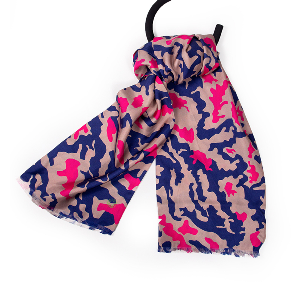 JANE CARR NAVY BLUE, BEIGE & HOT PINK SCARF | WOMENS SIZE 190CM